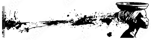 Artistic silhouette of an African woman carrying a traditional vessel on her head