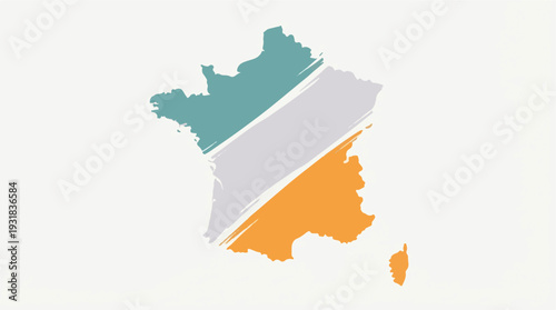 Stylized map of France with modern diagonal brush stroke colors