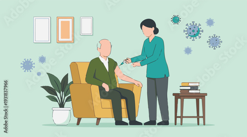 Senior man receiving vaccine from healthcare worker during global pandemic