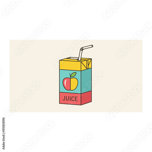 A colorful juice box with a straw and fruit design
