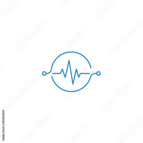 A blue ecg heart rate logo on a white background