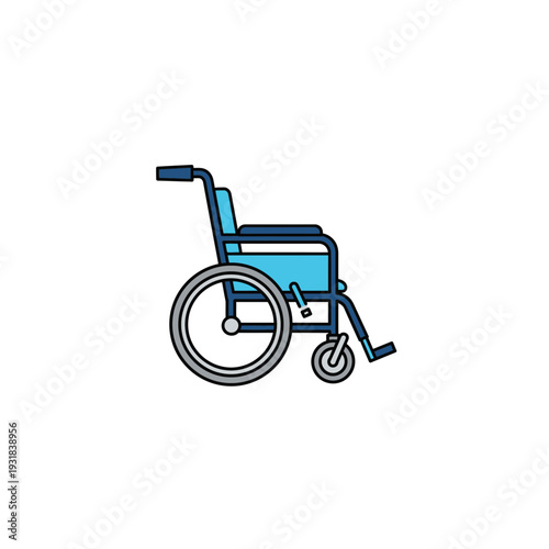 A blue wheelchair on a white background