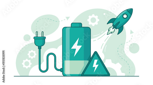 Battery charging, power boost, and technological innovation concept illustration