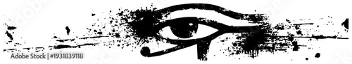 Egyptian eye of horus symbol designed with expressive ink splatters and grunge effects