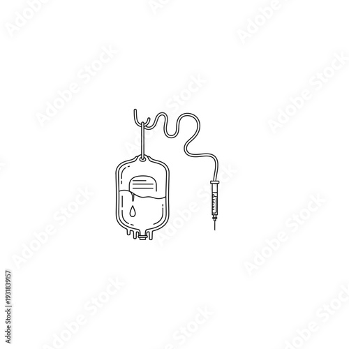 A medical iv bag with a tube and needle