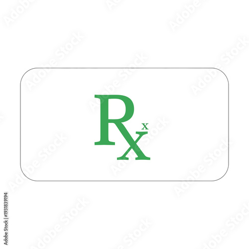 A green rx symbol on a white background