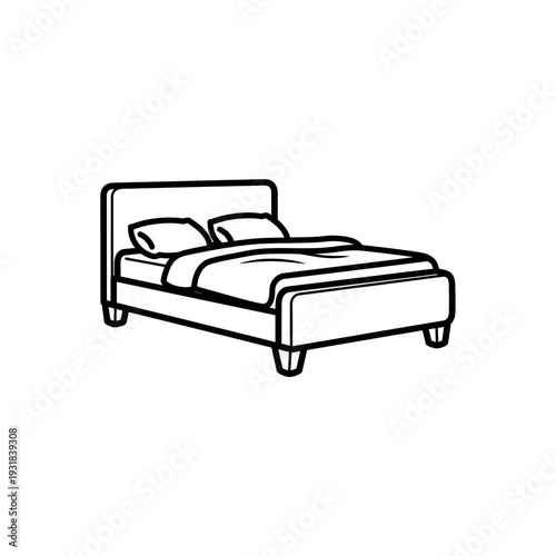 A simple line drawing of a bed with a headboard and two pillows