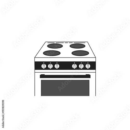 A black and white drawing of a stove