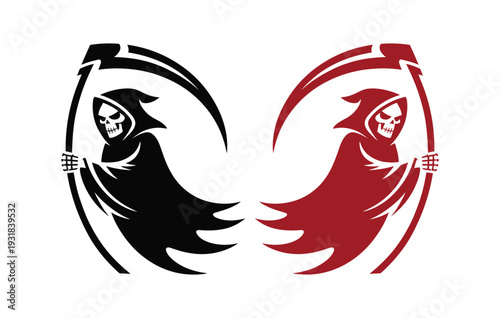 Grim Reaper Skull Mascot with Scythe Vector Illustration Set