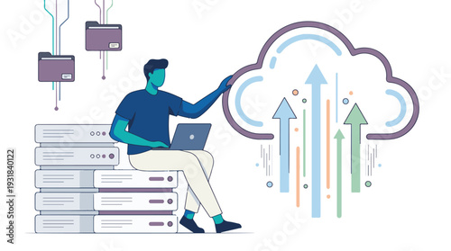 Cloud computing, data storage, and server management concept illustration