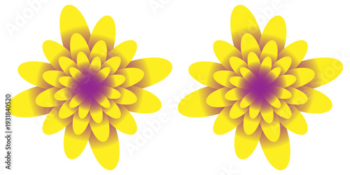 Three green star-flowers, with big middle, on the white and yellow background