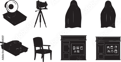 Black Solid Vintage Photo Atelier Silhouettes Set of Six on White Background