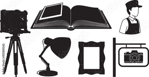 Black Solid Vintage Photo Shop Silhouettes Set of Six on White Background