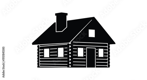A stark black silhouette of a log cabin with a sharply angled roof and a single window silhouette high quality professional