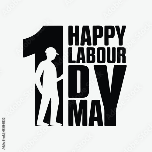 Happy labour day graphic with a worker silhouette and bold typography