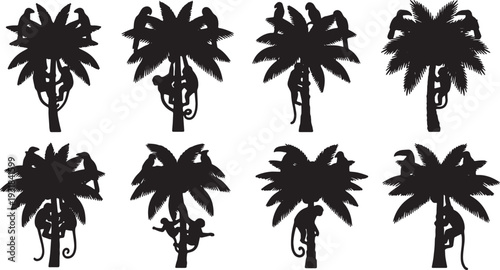 Black Solid Wildlife Palm Tree Silhouettes Set of Six