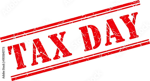 Tax Day Red Distressed Rubber Stamp Vector Illustration on Clean White Background