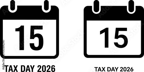 Minimalist black and white calendar icon displaying Tax Day 2026 deadline reminder