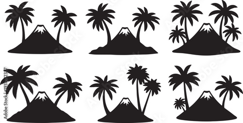 Black Solid Volcano Palm Tree Silhouettes Set of Six