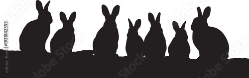 Black Solid Wood Bark Resting Bunny Silhouettes Set of Six on White Background