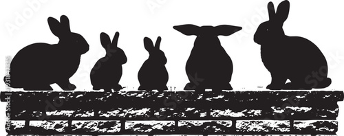 Black Solid Wall Resting Bunny Silhouettes Set of Six on White Background