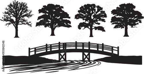 Black Solid Water Oak Tree Silhouettes Set of Six