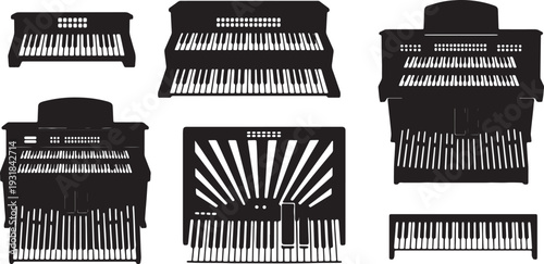 Black Solid Percussion Frame Silhouettes Set of Six on White Background