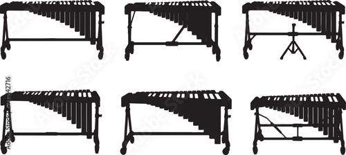 Black Solid Percussion Frame Silhouettes Set of Six on White Background