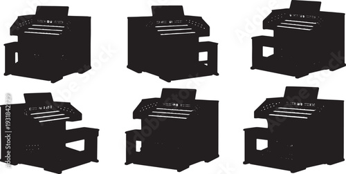 Black Solid Mallet Detail Silhouettes Set of Six on White Background