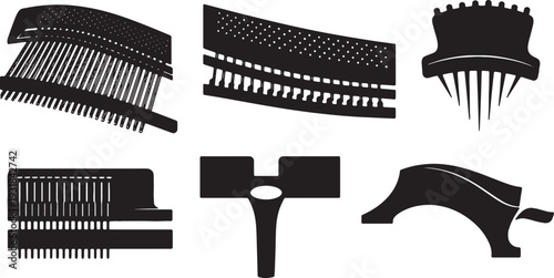 Black Solid Mallet Detail Silhouettes Set of Six on White Background