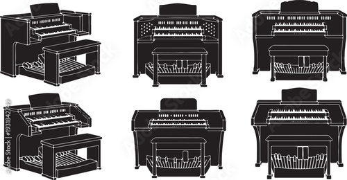 Black Solid Mallet Detail Silhouettes Set of Six on White Background