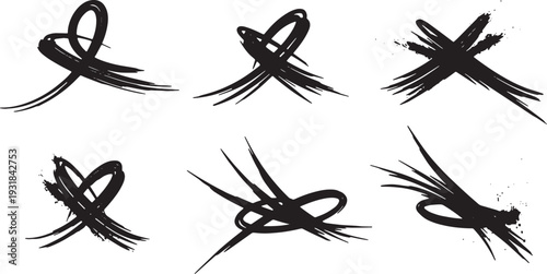 Black Solid Water Fountain Light Silhouettes Set of Six on White Background