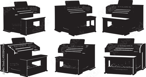 Black Solid Mallet Detail Silhouettes Set of Six on White Background