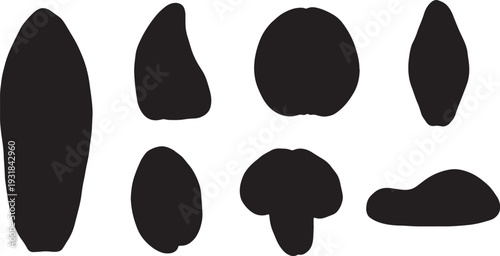 Black Solid Water Ripple Rings Set of Six on White Background