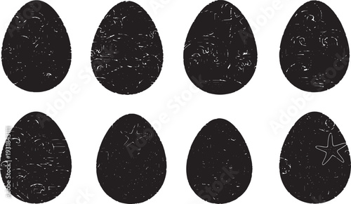 Black Solid Wave Pattern Egg Silhouettes Set of Six on White Background