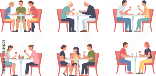 Couple dining illustration, restaurant table vector, people eating graphic, social interaction artwork, modern lifestyle decor, romantic dinner silhouette art