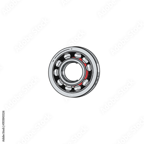 A ball bearing with red accents on a white background