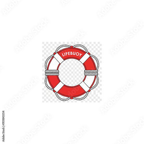 A red and white life preserver on a transparent background