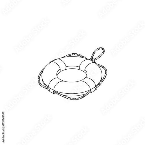 A black and white drawing of a life preserver