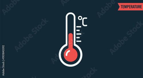 Simple flat design icon representing temperature measurement with a red indicator scale