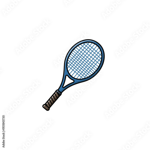 A blue tennis racket on a white background