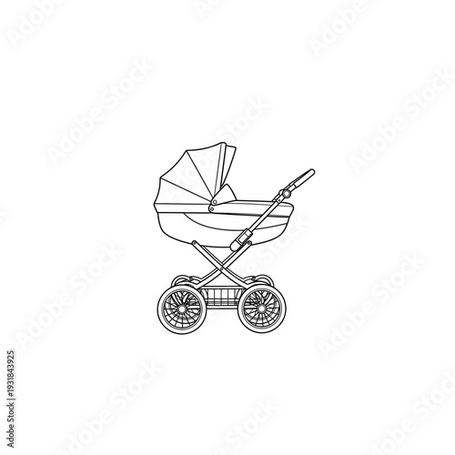 A baby stroller with a canopy for shade