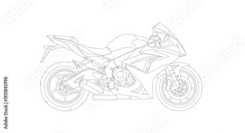 Detailed line art illustration of a modern sport motorcycle profile view
