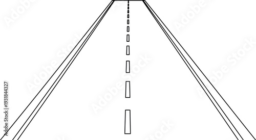 Black and white drawing of a straight road receding into the distance