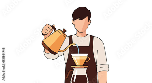 Barista Pouring Coffee into a Drip Filter. Vector Illustrations. EPS Editable