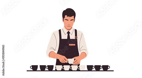 Barista Preparing Coffee in Cups. Vector Illustrations. EPS Editable