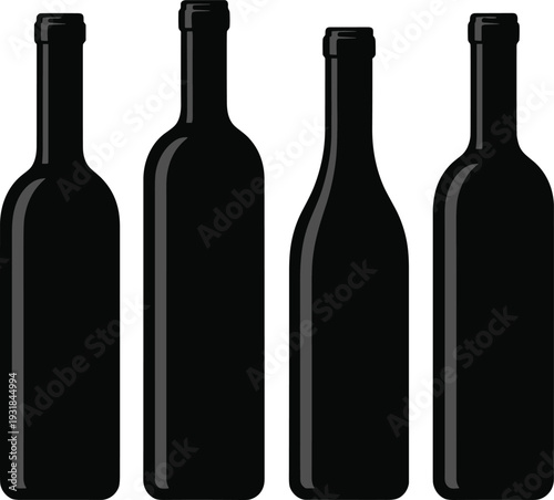 Wine bottle silhouette illustration, alcohol packaging vector, beverage container icon, liquor design symbol, drink bottle pattern, winery product background