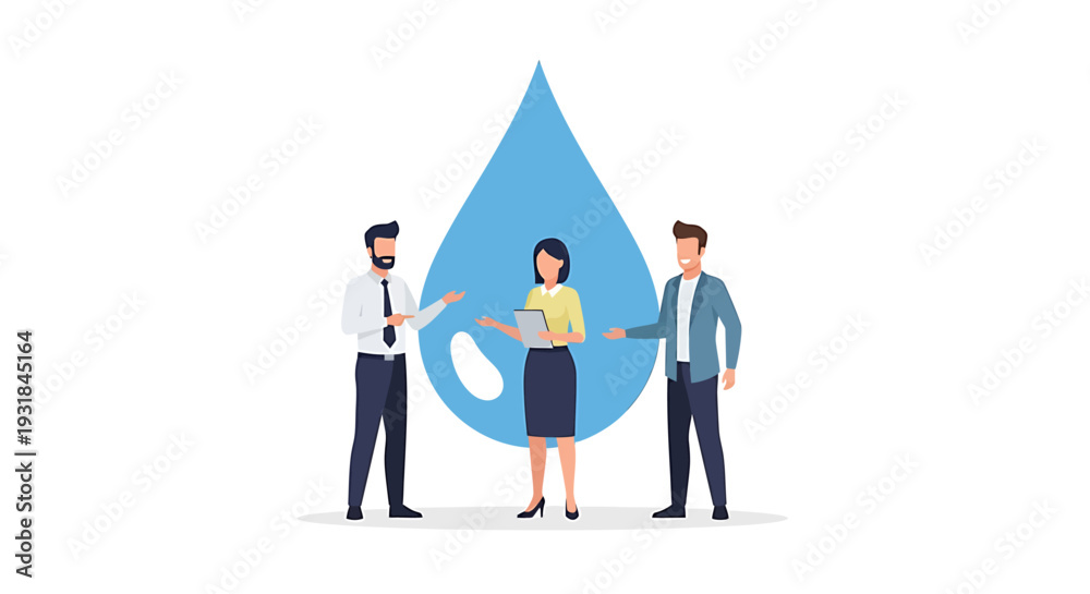 Fototapeta premium Business Professionals Discussing Water Conservation. Vector Illustrations. EPS Editable
