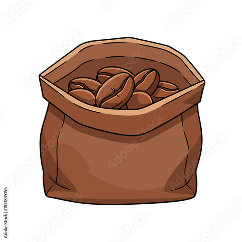 Burlap Bag Filled with Coffee Beans. Vector Illustrations. EPS Editable