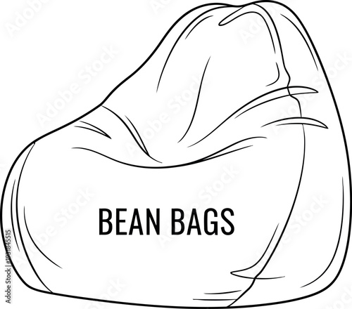Outline drawing of a classic bean bag chair featuring simple black line art design